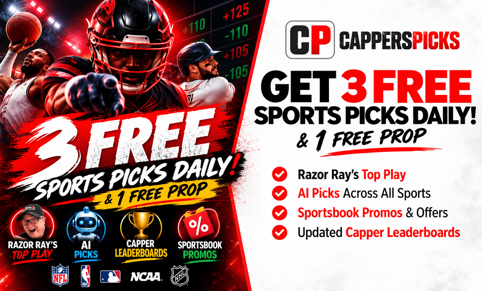 CappersPicks - 3 Free Sports Picks Daily and 1 Free Prop